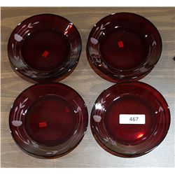 SET OF 4 VINTAGE ETCHED RUBY GLASS PLATES