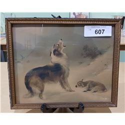 VINTAGE FRAMED PRINT-COLLIE & LAMB