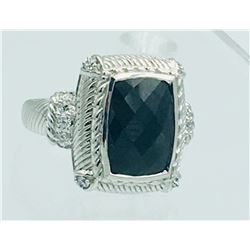 JUDITH RIPKA STERLING SILVER RING WITH BLACK STONE