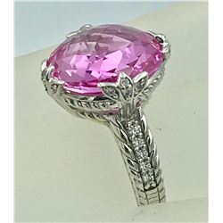 JUDITH RIPKA STERLING SILVER RING WITH PINK STONE.