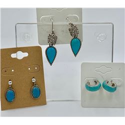 3 BEAUTIFUL STERLING SILVER AND TURQUOISE EARRINGS