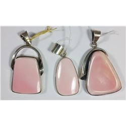 LOT OF 3 PINK ENAMEL STERLING SILVER PENDANTS