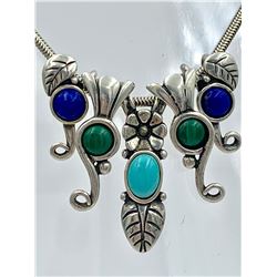 STERLING SILVER CAROLYN POLLACK NECKLACE WITH 5 SLIDE LEAF PENDANTS