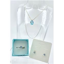 AQUAMARINE COLORED GEMSTONE  AND STERLING SILVER SET