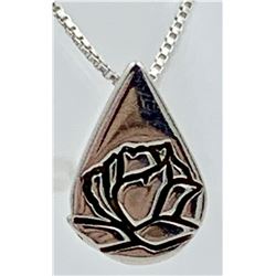 KATHY K. BERNU STERLING SILVER MEMORIAL ROSE NECKLACE AND PENDANT