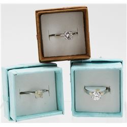 3- SOLITAIRE CZ STERLING SILVER RINGS