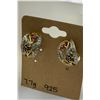 Image 2 : GORGEOUS GOLD TONED STERLING SILVER SET WITH MULTI-COLORED RHINESTONE FLOWERS