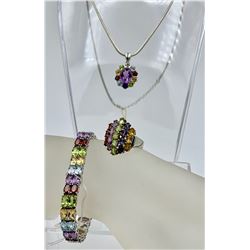 GORGEOUS STERLING SILVER AND MULTI-COLORED RHINESTONE SET