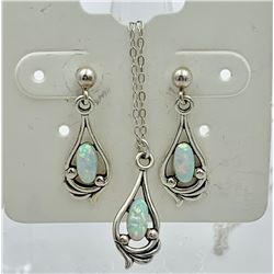 STERLING SILVER AND OPAL NECKLACE AND EARRING SET