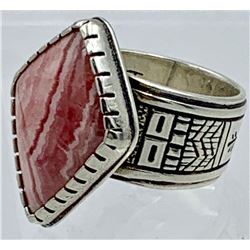 NAVAJO ZUNI AMERICAN INDIAN PINK AGATE STERLING SILVER RING