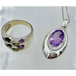 STERLING SILVER RING AND PENDANT SET