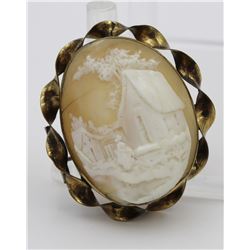 UNUSUAL SCENIC SHELL CAMEO, VILLAGE SCENE