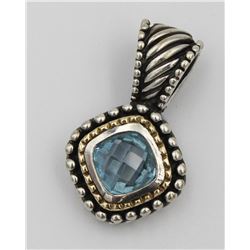 FLLI MENEGATTI 14K & STERLING SILVER BLUE TOPAZ COLOR PENDANT.