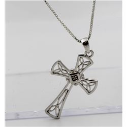 BEAUTIFUL STERLING SILVER CROSS NECKLACE WITH DIAMOND IN THE CENTER