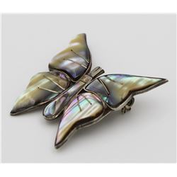 VINTAGE "SJB" MEXICO STERLING & ABALONE BUYTTERFLY PIN