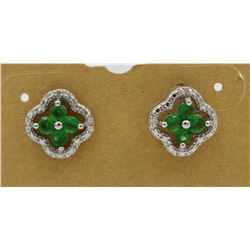 DIAMOND AND EMERALD COLORED STONES STERLING SILVER EARRINGS FOR PIERCED EARS