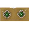 Image 1 : DIAMOND AND EMERALD COLORED STONES STERLING SILVER EARRINGS FOR PIERCED EARS
