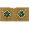 Image 1 : DIAMOND AND EMERALD COLORED STONES STERLING SILVER EARRINGS FOR PIERCED EARS