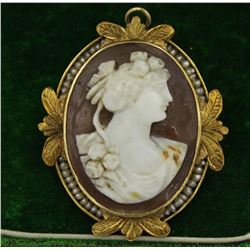 10K CAMEO WITH SEED PEARLS PIN/PENDANT