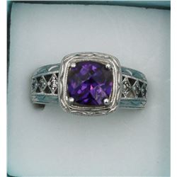 BEAUTIFUL TACORI AMEYTHST AND STERLING SILVER RING WITH CZ'S.