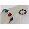 Image 1 : MULTI-COLORED STONE STERLING SILVER BRACELET AND PIN SET.