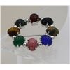 Image 2 : MULTI-COLORED STONE STERLING SILVER BRACELET AND PIN SET.