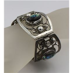 FOUR PANEL STERLING SILVER CUFF BRACELET WITH ABALONE SHELL