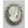 Image 1 : VINTAGE STERLING SILVER MOTHER OF PEARL CAMEO SIGNED SORRENTON PIN/PENDANT