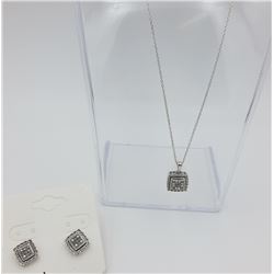 DIAMOND AND STERLING SILVER NECKLACE AND EARRINGS SET.