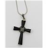 Image 1 : ONYX STERLING SILVER MARCASITE CROSS PENDANT NECKLACE