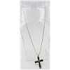 Image 2 : ONYX STERLING SILVER MARCASITE CROSS PENDANT NECKLACE