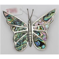 MEXICO SILVER TAXCO 8 PANEL ABALONE BUTTERFLY PIN