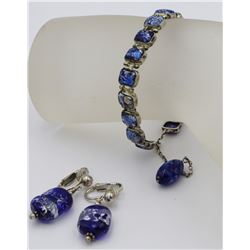 GORGEOUS STERLING SILVER BRACELET AND EARRING SET WITH BLUE STONES