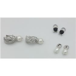 JUDITH RIPKA STERLING SILVER EARRINGS WITH THREE SETS OF DANGLES