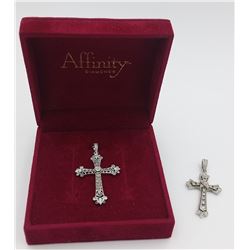 AFFINITY DIAMONDS LOT OF TWO STERLING SILVER CROSSES WITH DIAMONDS