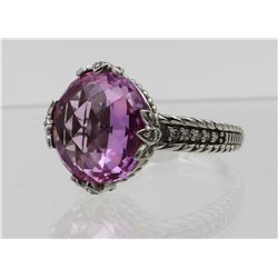 JUDITH RIPKA STERLING SILVER RING WITH CZ'S AND PINK STONE