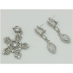 JUDITH RIPKA CROSS PENDANT AND PIERCED EARRINGS SET.