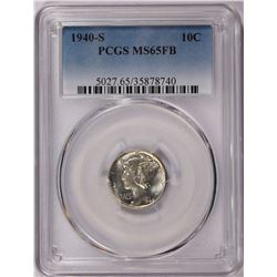 1940-S MERCURY DIME PCGS MS65 FB WHITE, SCARCE