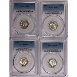 PCGS GRADED MS65 GEM MERCURY DIMES: 1937, 1945, 1945-S AND 1944