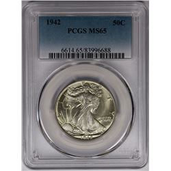 1942 WALKING LIBERTY HALF DOLLAR PCGS MS65 GEM WHITE!