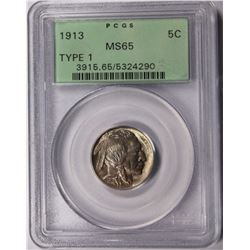 1913 TYPE 1 BUFFALO NICKEL PCGS MS 65 GREEN LABEL