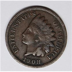 1908-S INDIAN CENT, VF-XF, NICE CHOCOLATE BROWN COLOR