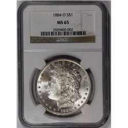 1884-O MORGAN SILVER DOLLAR NGC MS 65 GEM SNOW WHITE!