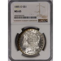 1885-O MORGAN SILVER DOLLAR NGC MS65 WHITE WITH A LITTLE RIM RAINBOW!