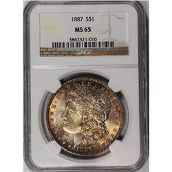 1887 MORGAN SILVER DOLLAR NGC MS-65 GEM RAINBOW COLORS