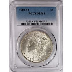 1902-O MORGAN SILVER DOLLAR PCGS MS 64 SNOW WHITE