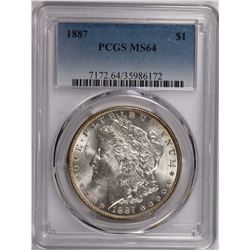 1887 MORGAN SILVER DOLLAR PCGS MS64 SNOW WHITE