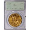 Image 1 : 1924 $20 ST GAUDEN'S PCGS MS 63 OLD RATTLER HOLDER
