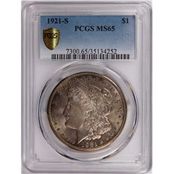 1921-S MORGAN DOLLAR PCGS MS 65 GEM