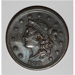 1839 LARGE CENT HEAD OF 1838 BEAUTIFUL AU/UNC